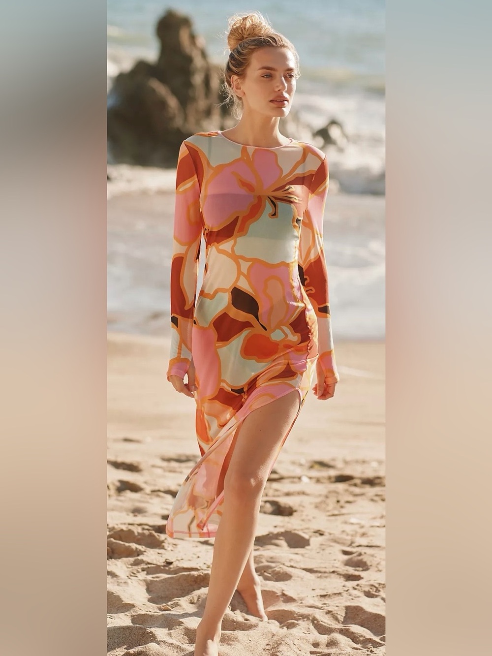 Hutch Niko Women’s Long Sleeve Swim Coverup - Pink & Orange Floral